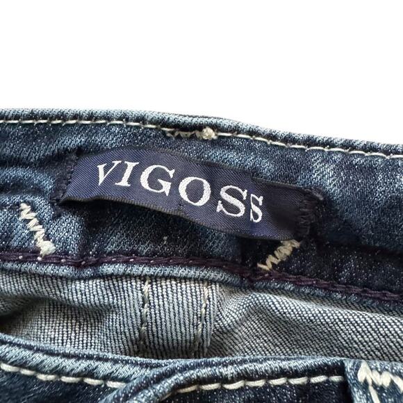 Vigoss Jeans Womens Sz 2 Blue Capri Embroidered pockets Skinny Boho Low Rise - Picture 6 of 16
